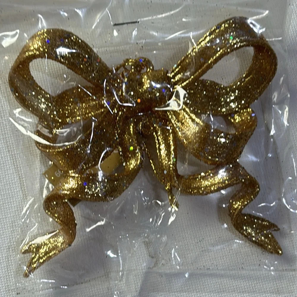 Gold Ribbon Ornament Roman Inc Gold Ornament 9 NEW GOLD GLITTER BOW ORNAMENTS